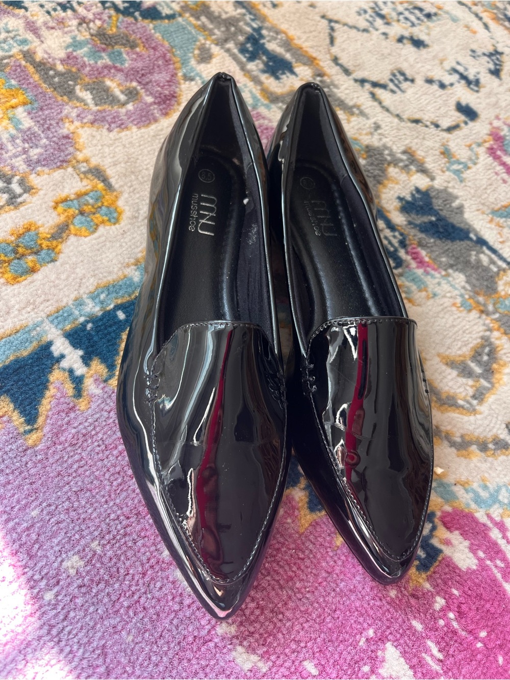 MiU Black Patent Pointed-Toe Flats